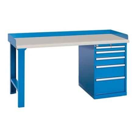 Lista International Industrial Workbench w/Leg, 5 Drawer Cabinet, Plastic Laminate Top - Blue XSWB43-72PT/BB